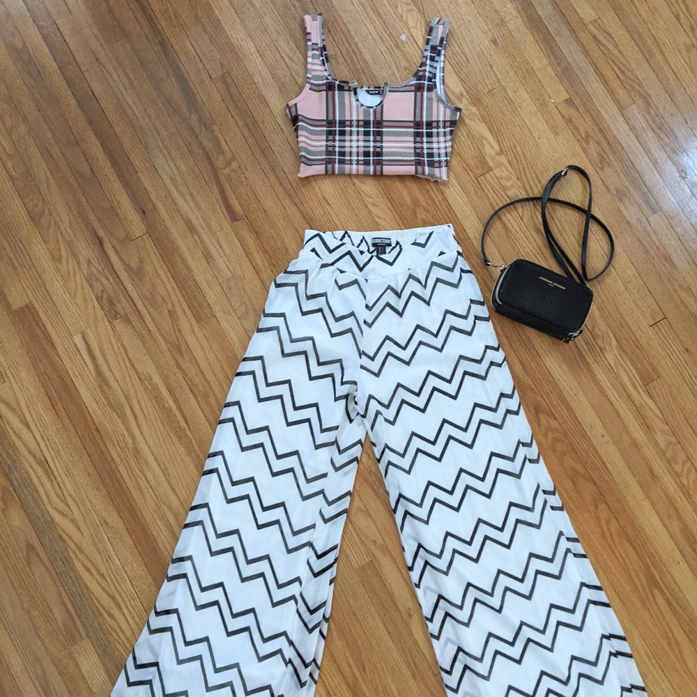 High Waisted Patterned Wide Leg Pants S